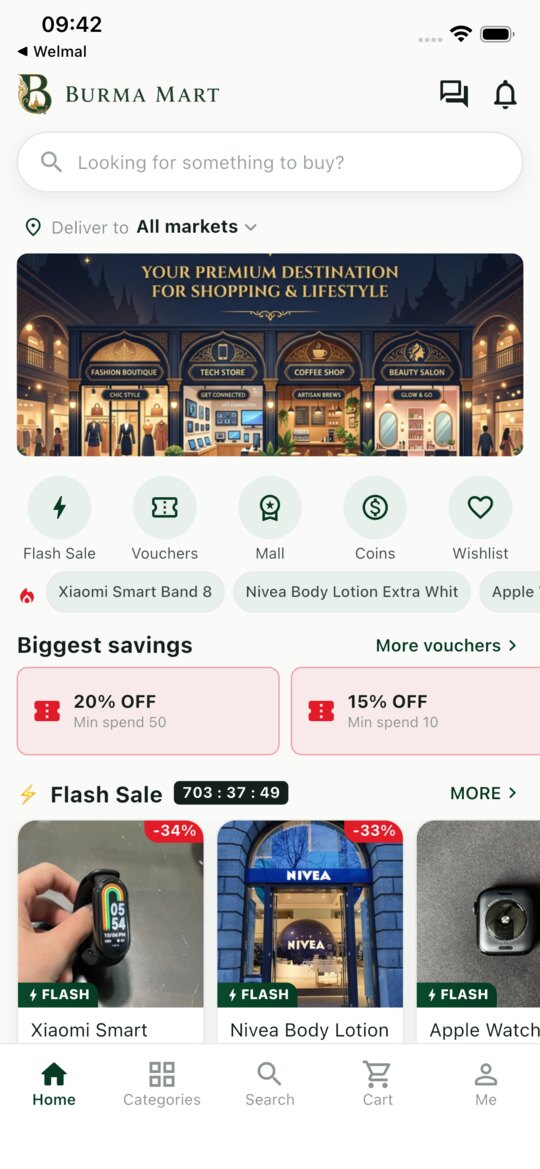 BurmaMart app home screen
